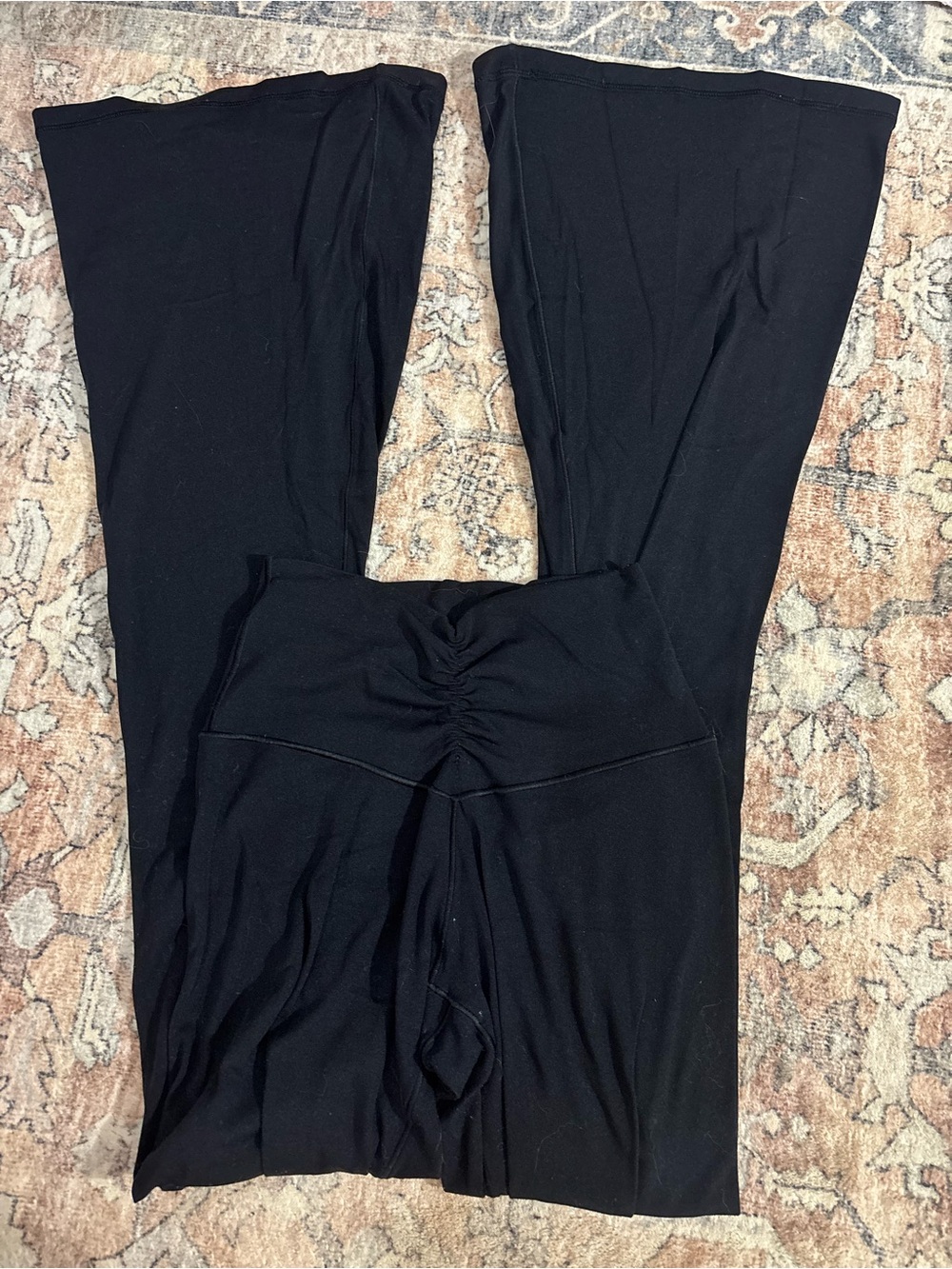 aerie Black Flare Leggings with Ruched Back Waist
